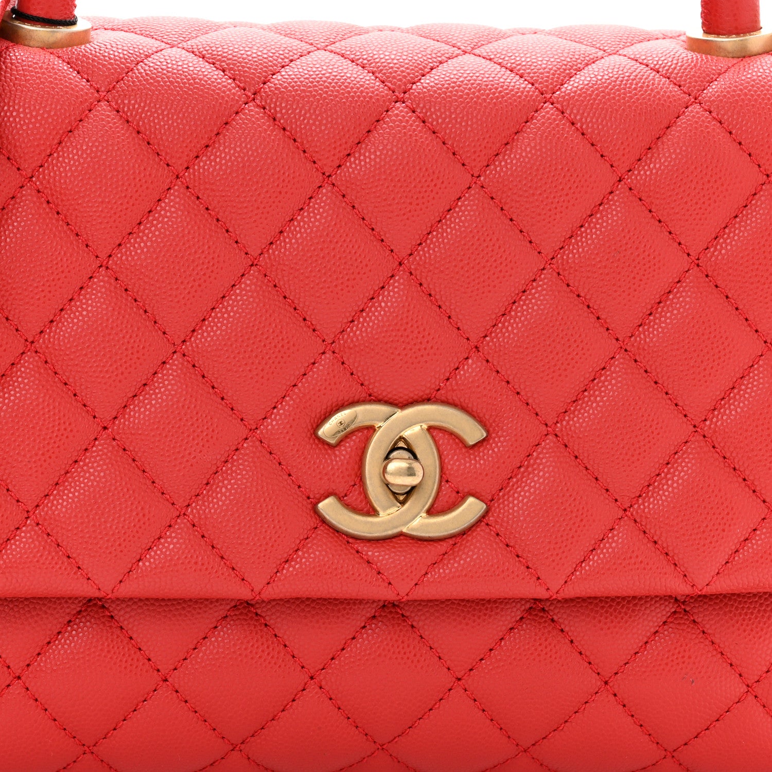 Chanel Caviar Quilted Small Coco Handle Flap Red 8 of 10