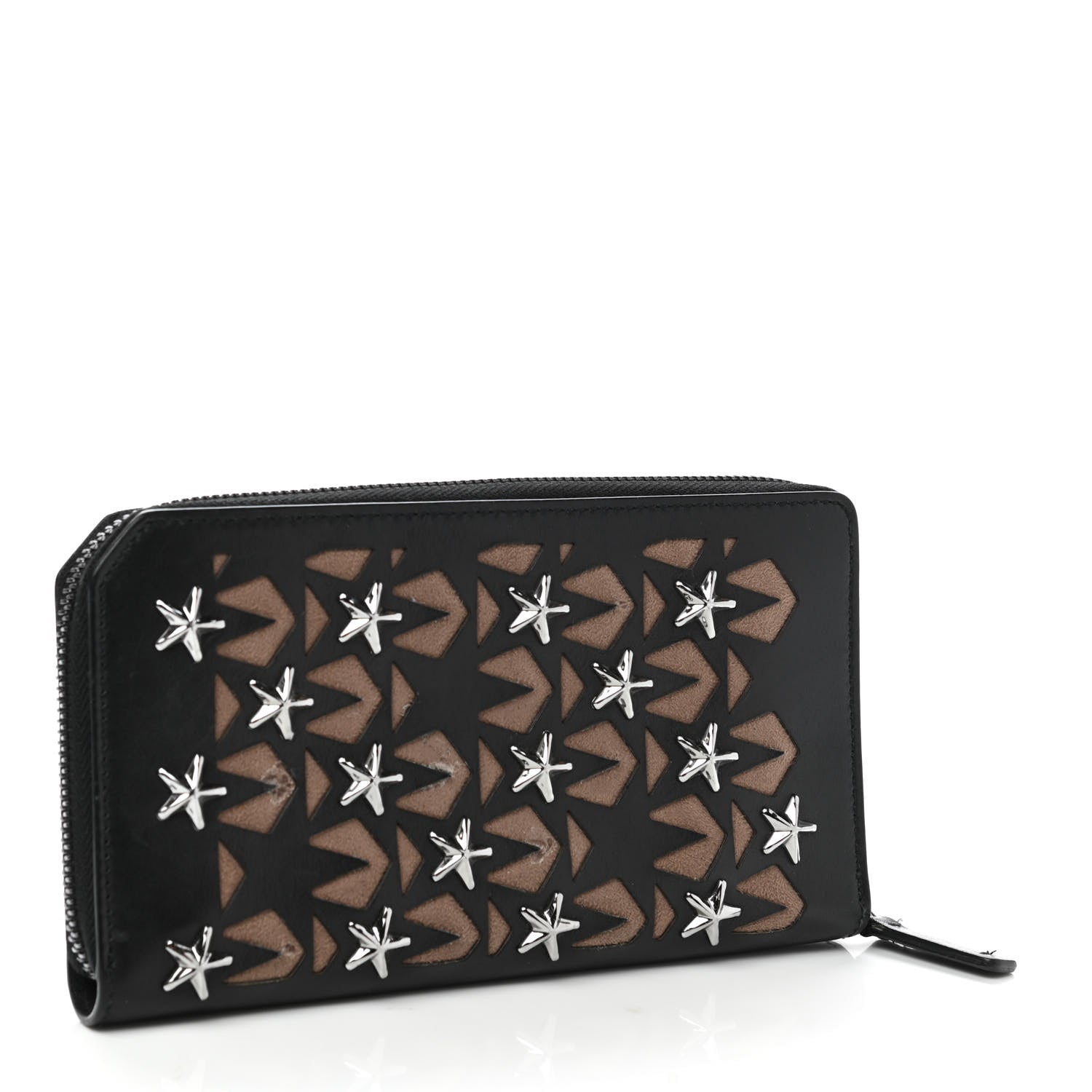 Jimmy Choo Calfskin Filipa Star Perforated Zip Around Wallet Black Brown 3 of 10