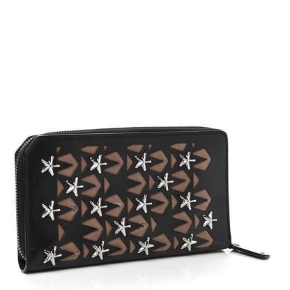 Jimmy Choo Calfskin Filipa Star Perforated Zip Around Wallet Black Brown 3 of 10