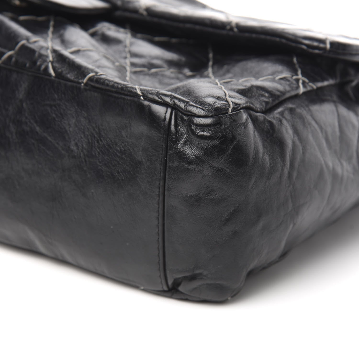 Chanel Glazed Goatskin Double Contrast Stitch Flap Black 8 of 9