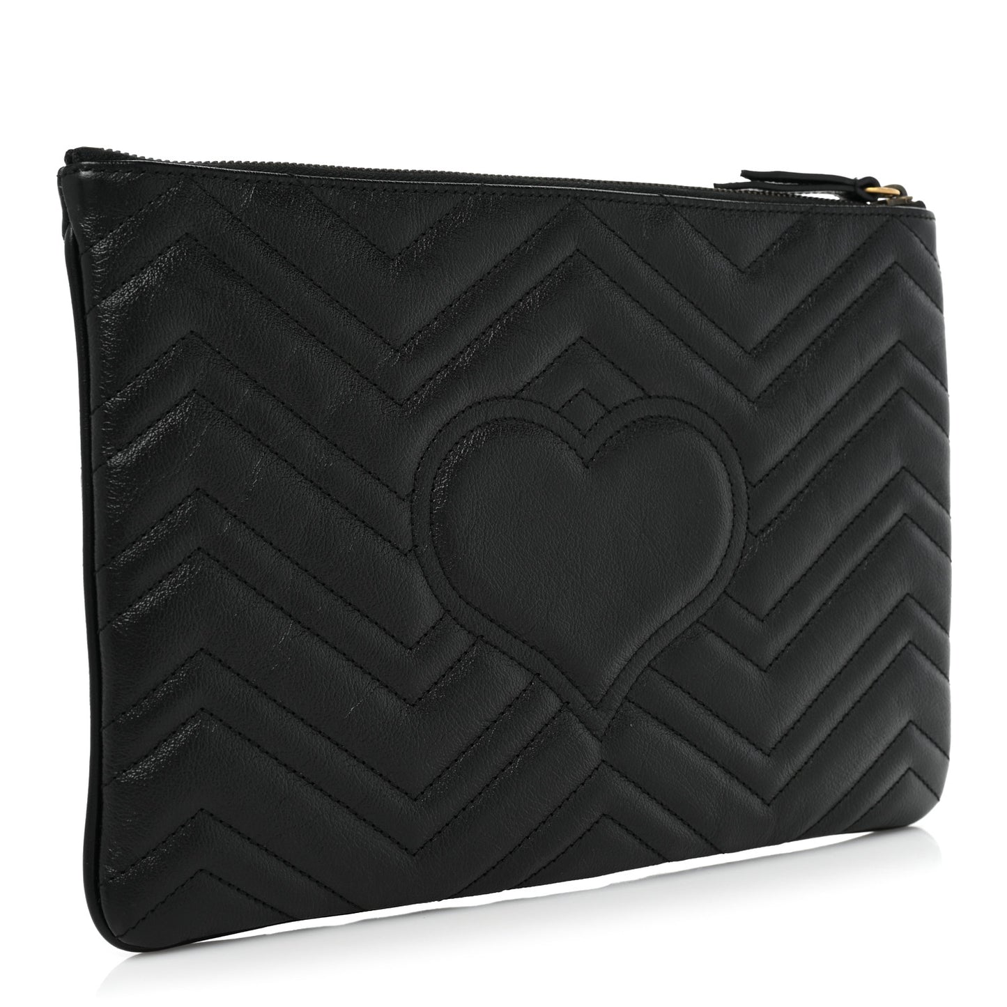Azalea Calfskin Matelasse Heart GG Marmont Zip Pouch Black