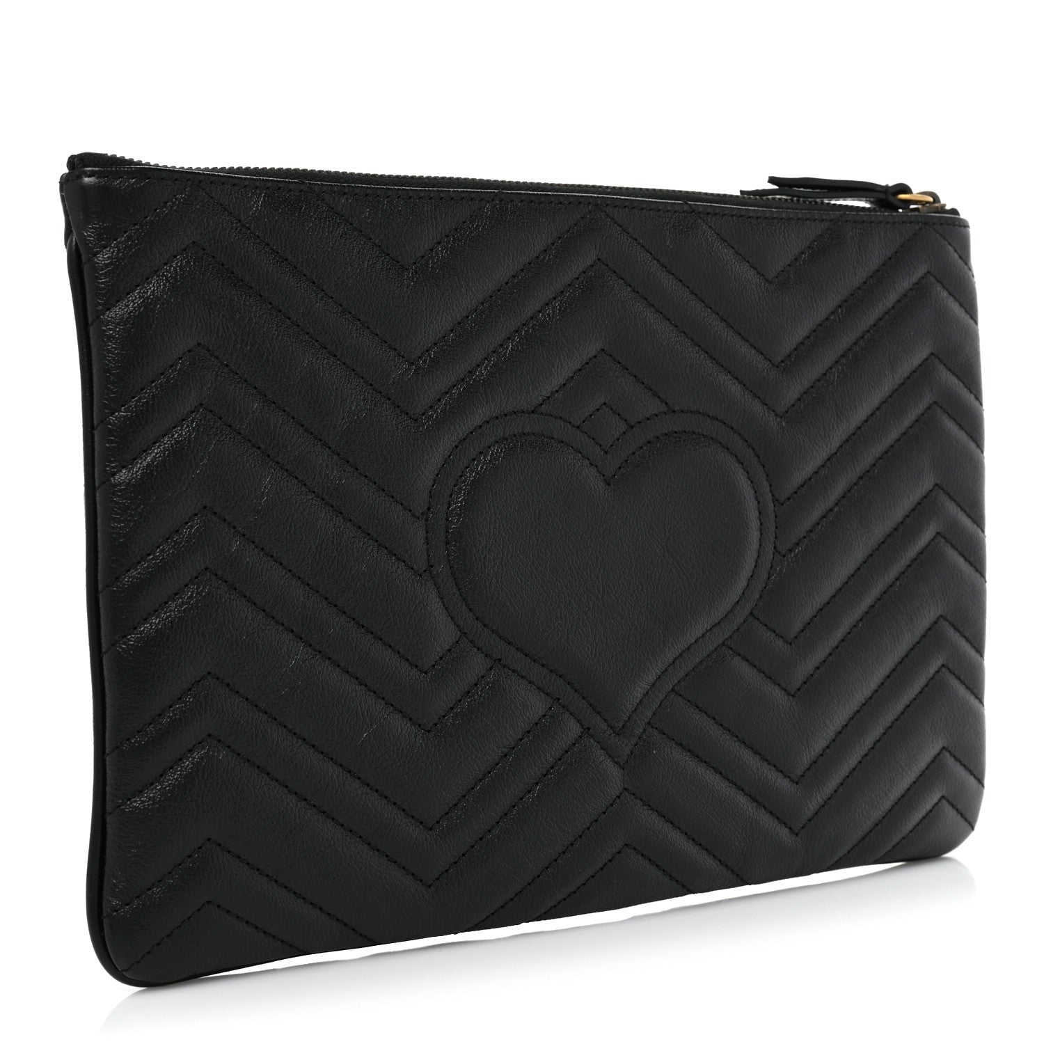 Gucci Azalea Calfskin Matelasse Heart GG Marmont Zip Pouch Black 3 of 10