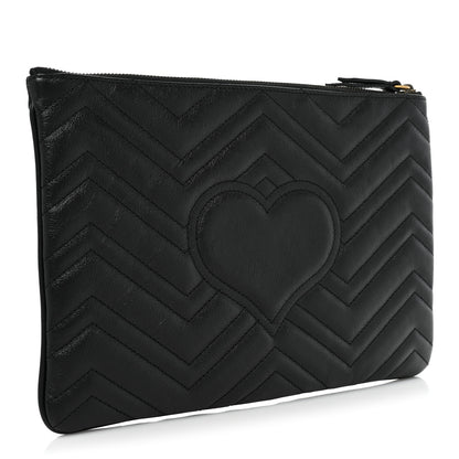 Gucci Azalea Calfskin Matelasse Heart GG Marmont Zip Pouch Black 3 of 10