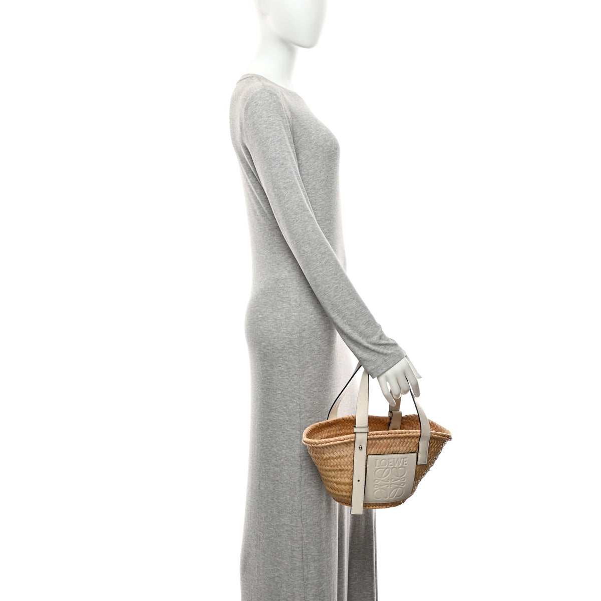 Raffia Small Basket Tote Bag Natural White