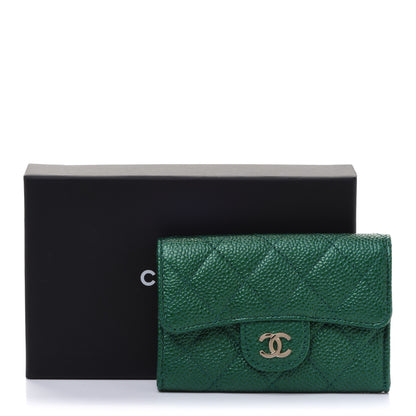 Chanel Metallic Caviar Quilted Card Holder Green 9 of 9