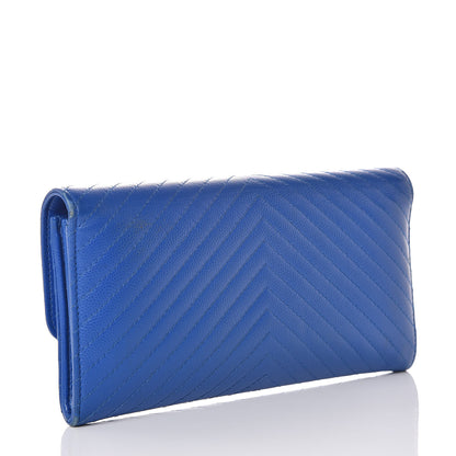 Chanel Caviar Chevron Quilted Large Flap Wallet Bright Blue 3 of 13