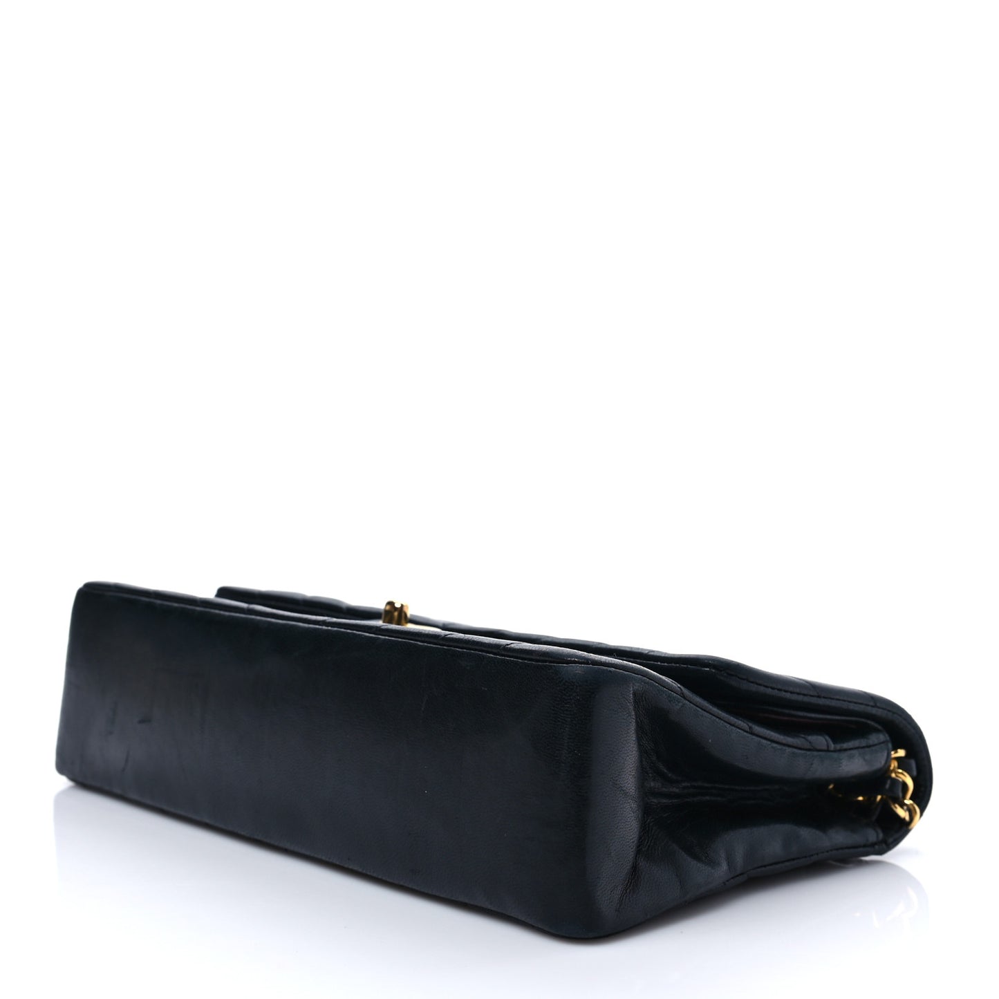Lambskin Chevron Quilted Medium Double Flap Navy