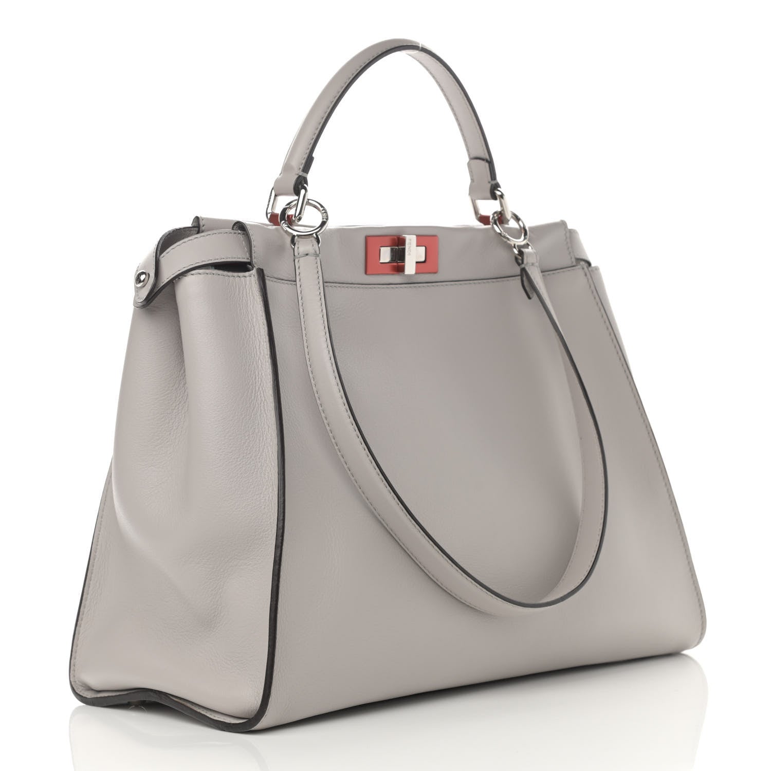 Fendi Vitello Dolce Shiny Nappa Large Peekaboo Iconic Satchel Grey 4 of 13
