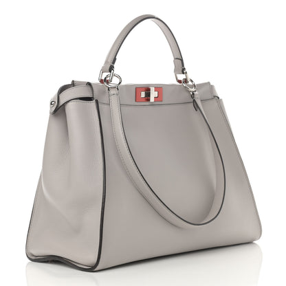 Fendi Vitello Dolce Shiny Nappa Large Peekaboo Iconic Satchel Grey 4 of 13