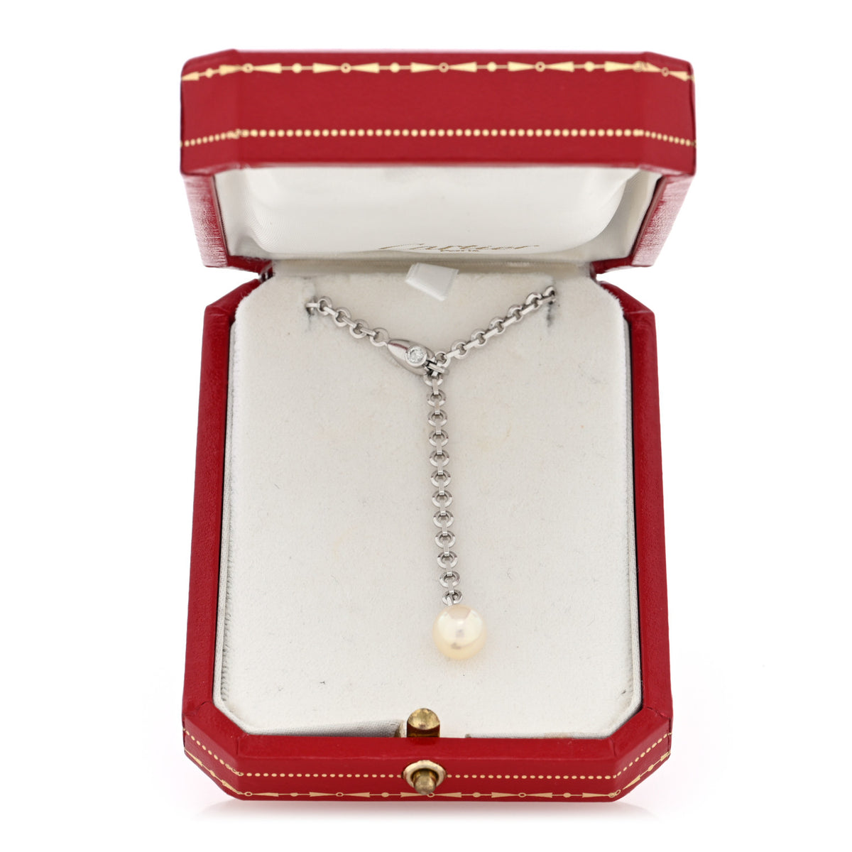Cartier 18K White Gold Diamond Pearl 8.5mm Lariat Pendant Necklace 5 of 5
