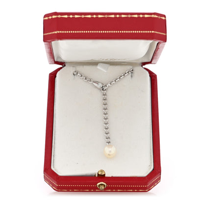 Cartier 18K White Gold Diamond Pearl 8.5mm Lariat Pendant Necklace 5 of 5
