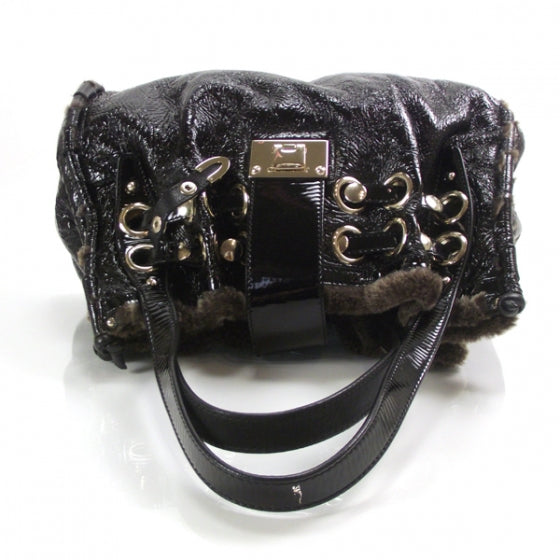 Jimmy Choo Crushed Patent Shearling Trim Riki Bag 5 of 11