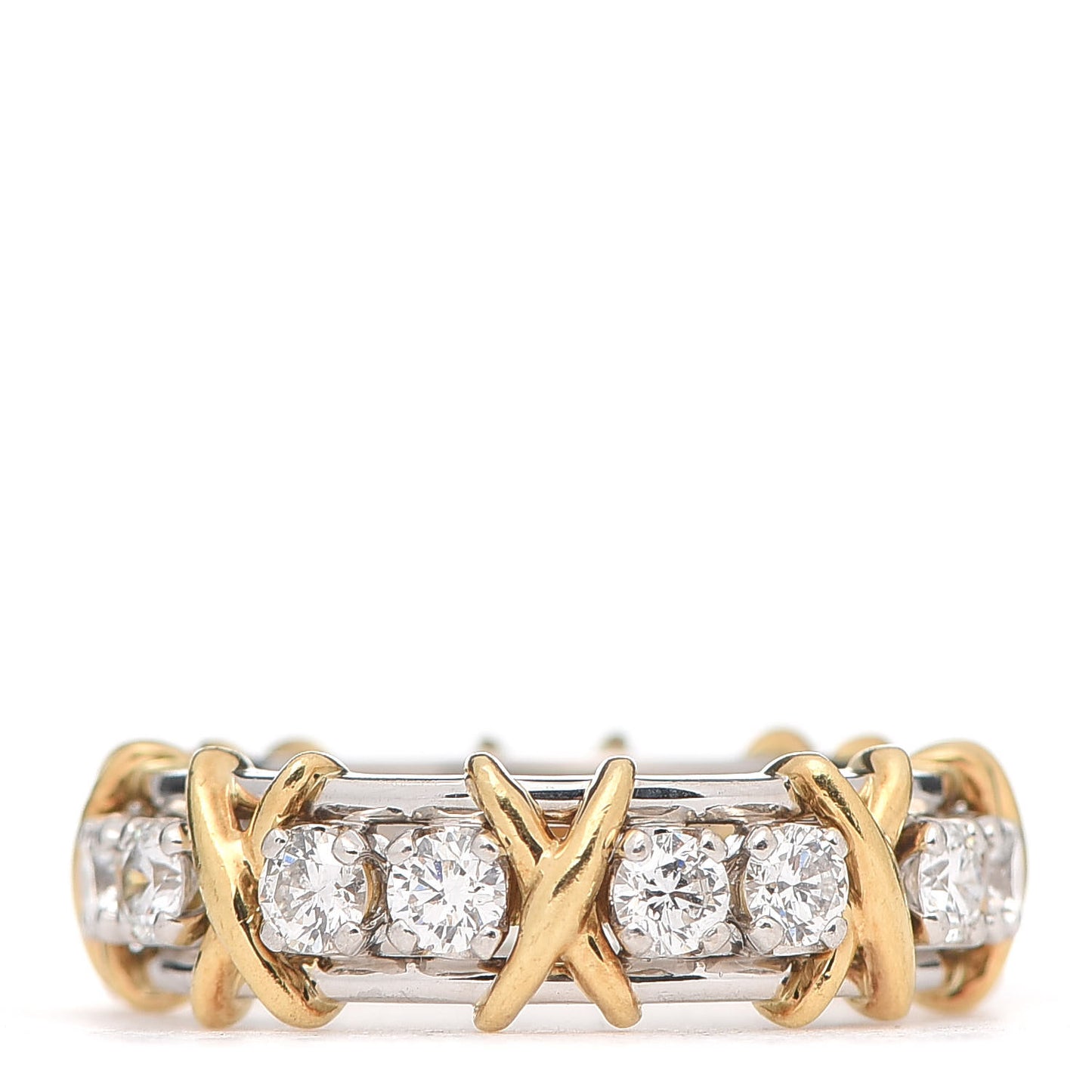 Platinum 18K Yellow Gold Diamond Schlumberger Sixteen Stone Ring 50 5.25