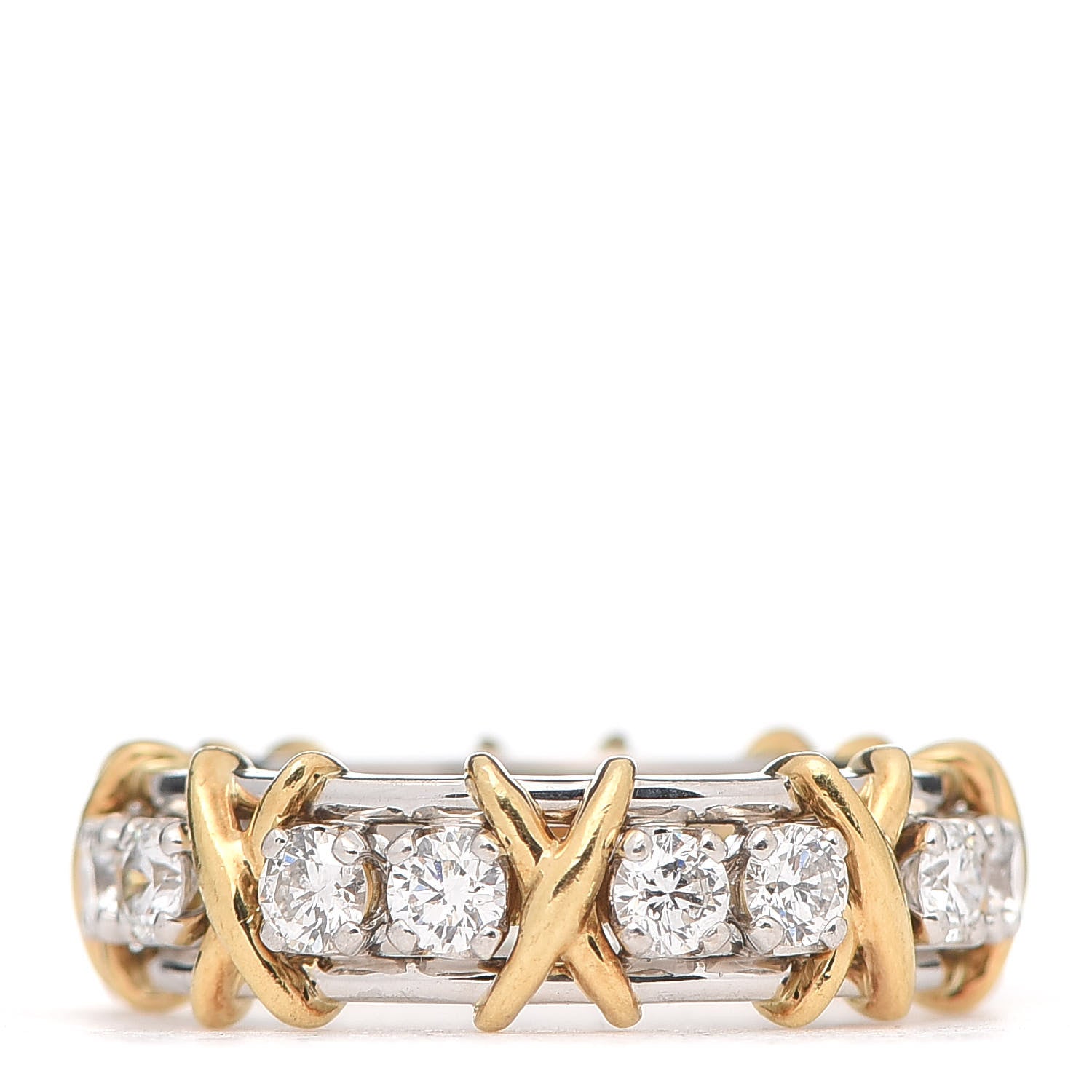 Tiffany Platinum 18K Yellow Gold Diamond Schlumberger Sixteen Stone Ring 50 5.25 3 of 7
