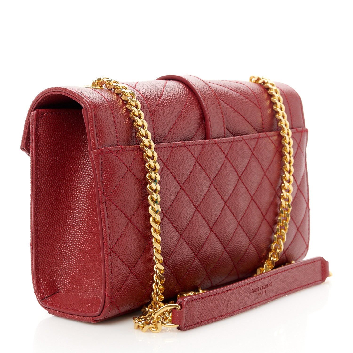 Saint Laurent Grain De Poudre Textured Mixed Matelasse Triquilt Small Monogram Satchel Red 3 of 12