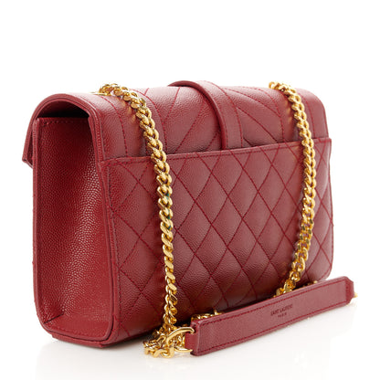 Saint Laurent Grain De Poudre Textured Mixed Matelasse Triquilt Small Monogram Satchel Red 3 of 12