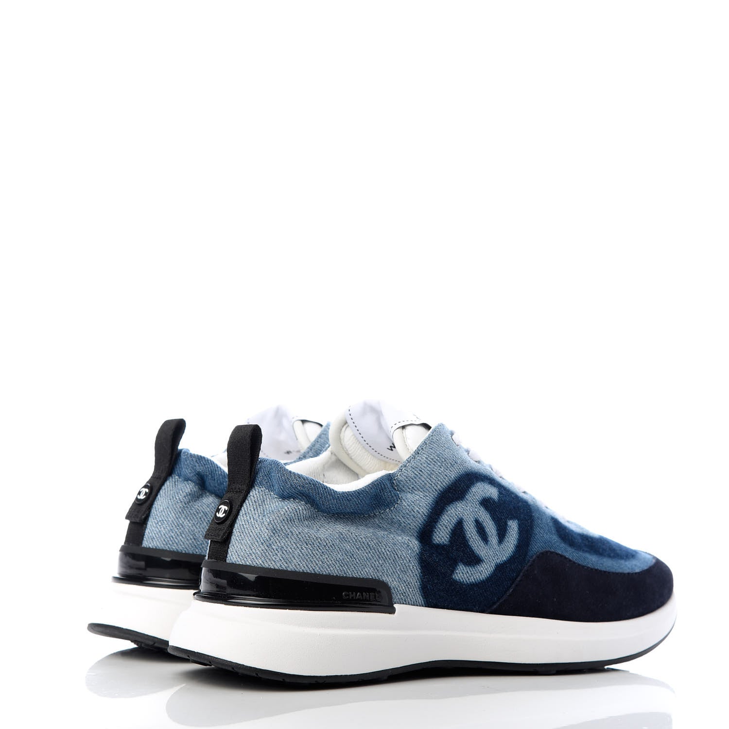 Chanel Denim Suede Calfskin Womens CC Sneakers 37 Blue White Black 4 of 10