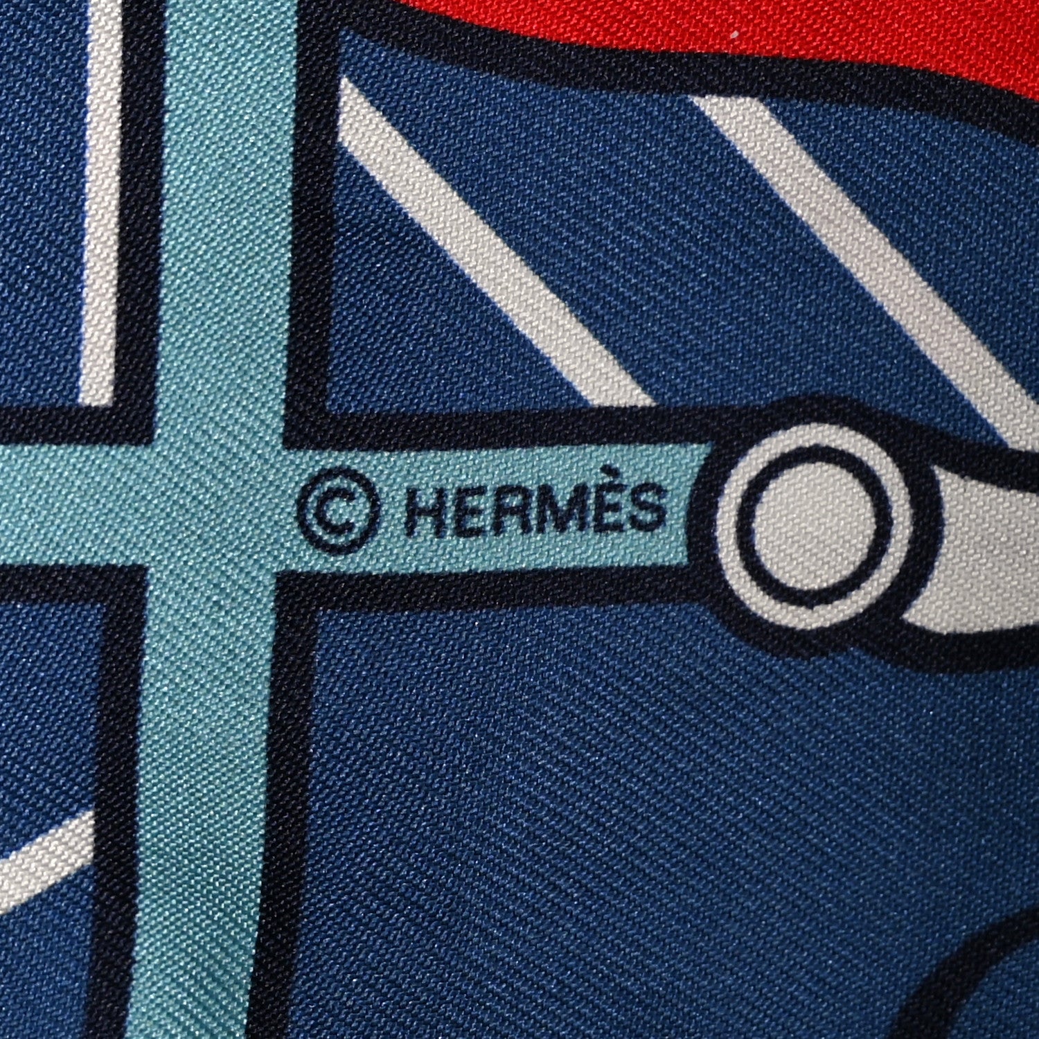 Hermes Silk Quadrige Twilly Rouge Bleu Blanc 3 of 5
