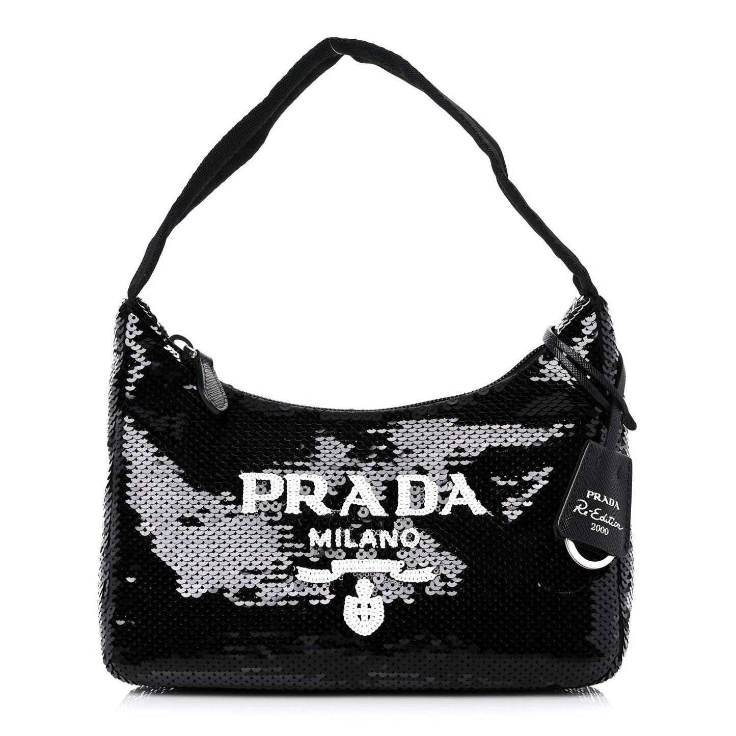 Paillettes Sequin Mini Re-Edition 2000 Bag Black White