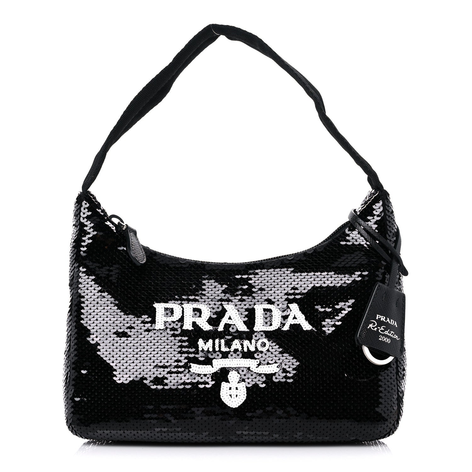 Prada Paillettes Sequin Mini Re-Edition 2000 Bag Black White 1 of 9