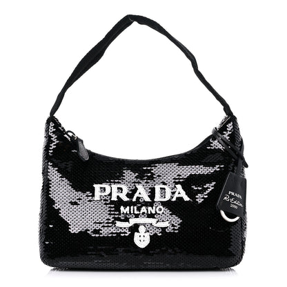 Prada Paillettes Sequin Mini Re-Edition 2000 Bag Black White 1 of 9