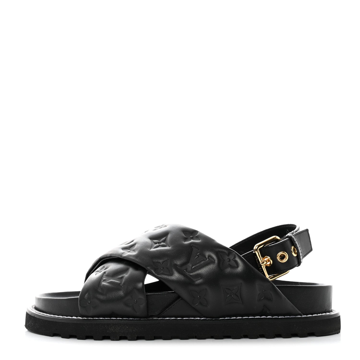 Louis Vuitton Lambskin Monogram Embossed Paseo Flat Comfort Sandals 40 Black 1 of 8