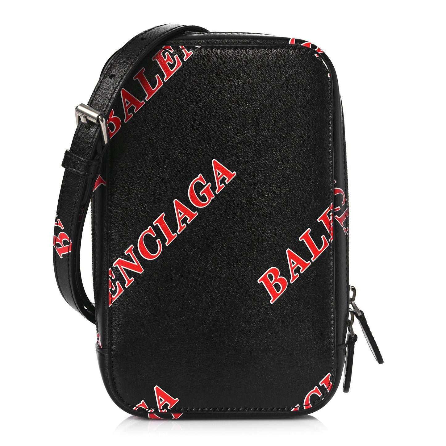 Calfskin Logo Print Cash Phone Holder Bag Black Red