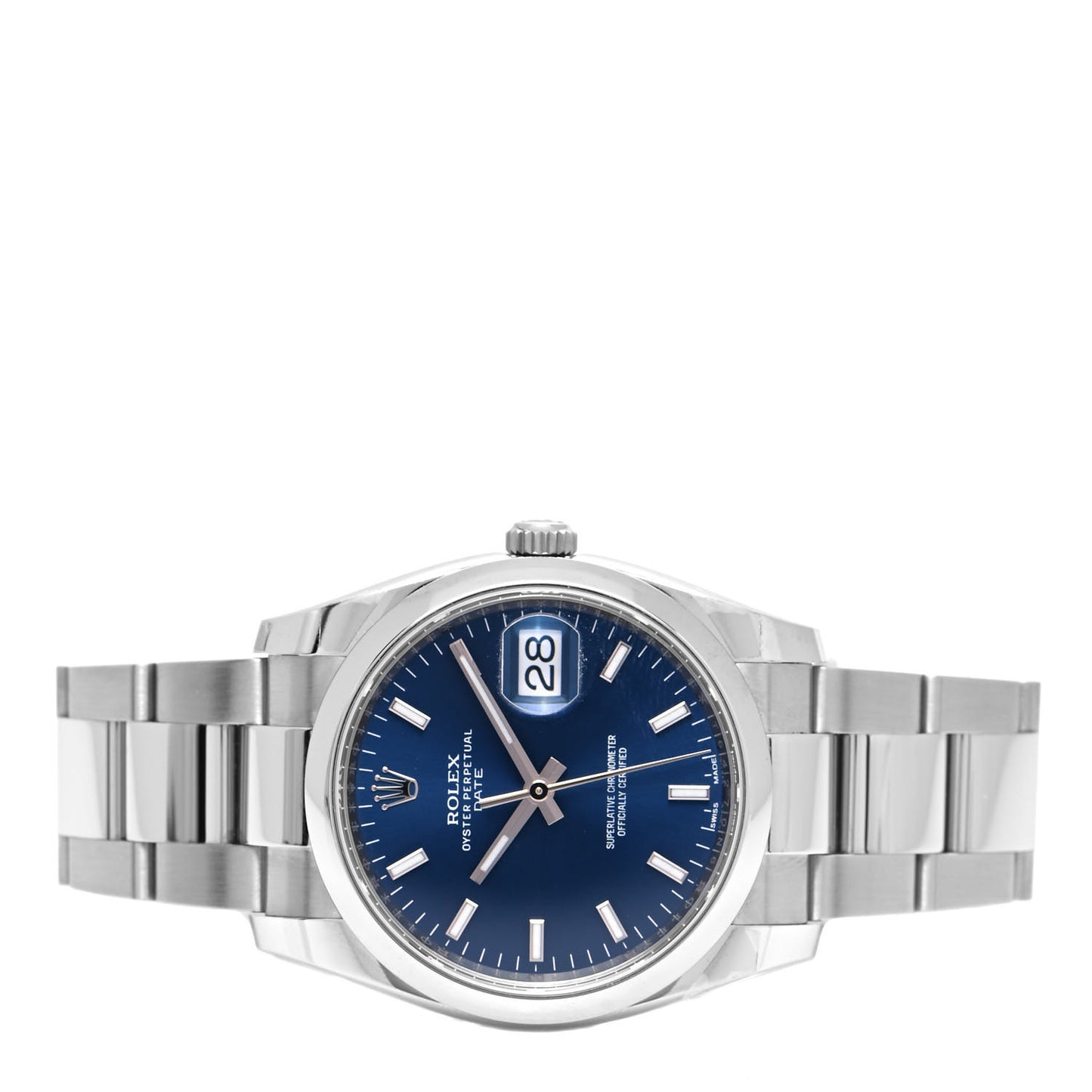 Stainless Steel 34mm Oyster Perpertual Date Watch Blue 115200