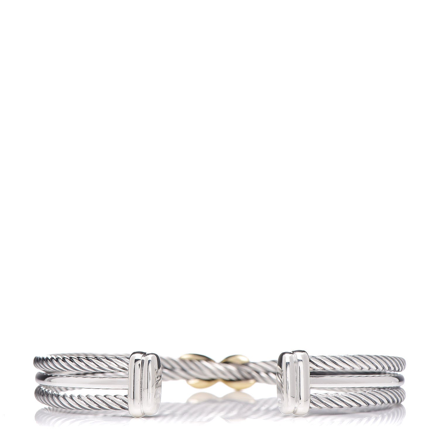 David Yurman Sterling Silver 18K Yellow Gold 7mm Crossover X Bracelet 3 of 5