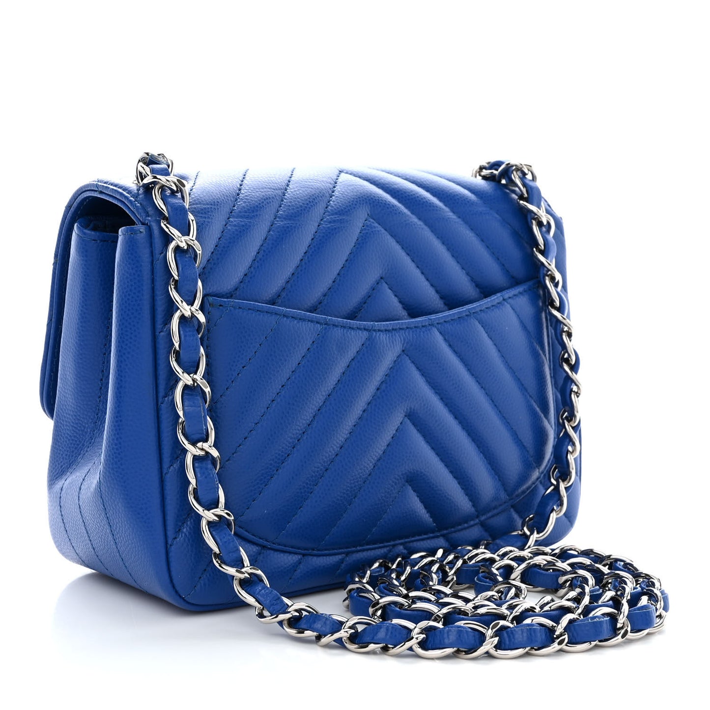 Caviar Chevron Quilted Mini Square Flap Blue