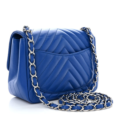 Chanel Caviar Chevron Quilted Mini Square Flap Blue 3 of 10