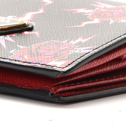Prada X UNIVERSAL STUDIOS Saffiano Frankenstein Rose Coin Case Card Holder Wallet Lacca 6 of 7