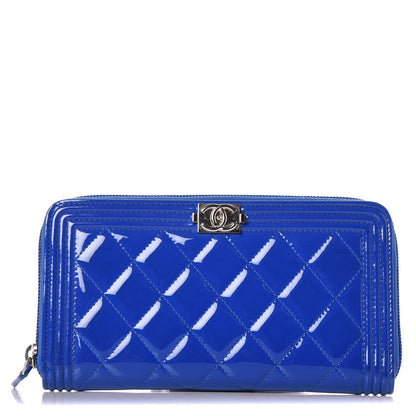 Chanel Patent Quilted Boy Zip Around Wallet Blue 1 of 9