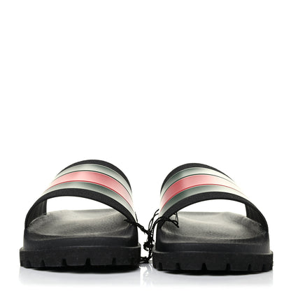 Gucci Rubber Web Mens Lug Sole Slide Sandals 7 Black Green Red 2 of 4