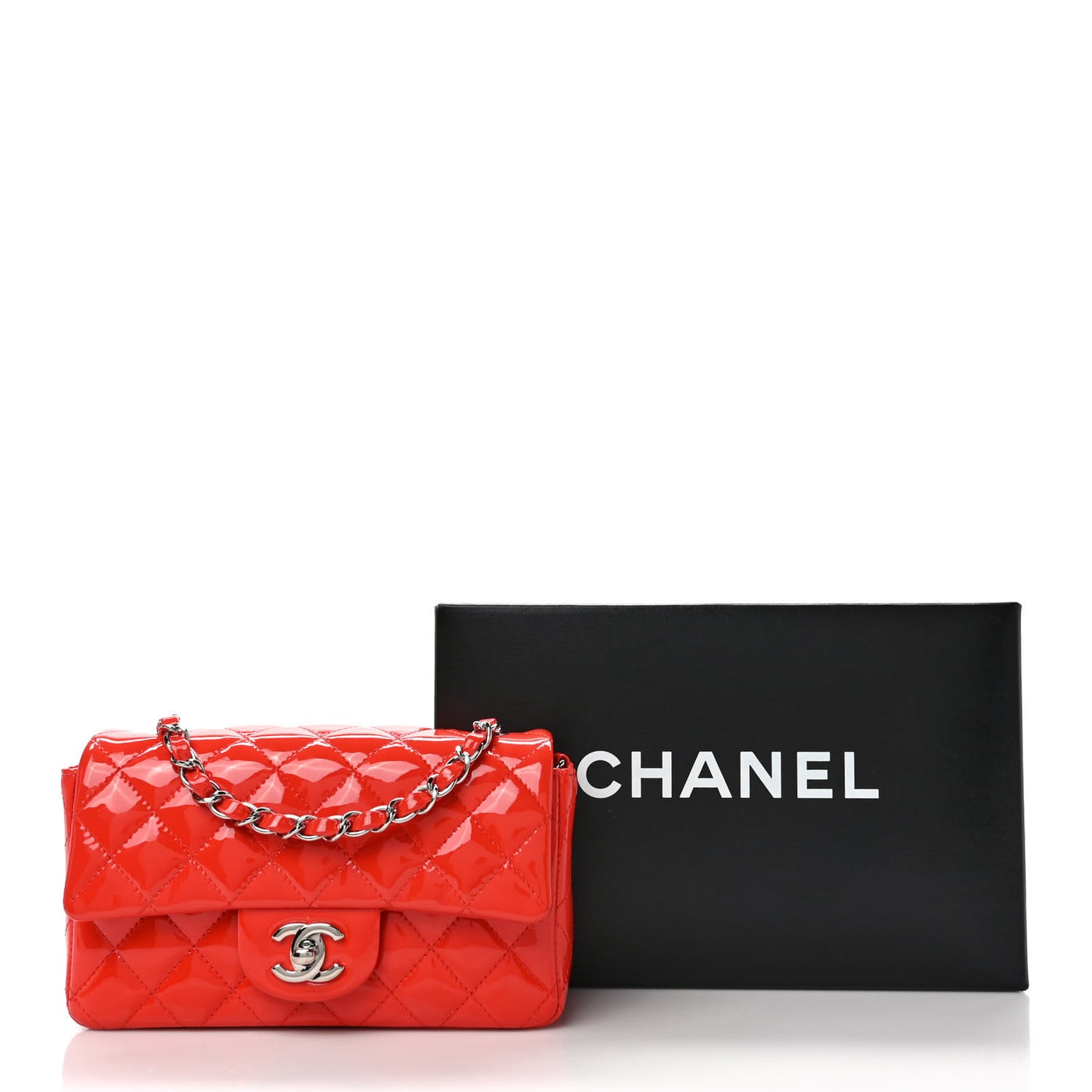 Patent Calfskin Quilted Mini Rectangular Flap Red