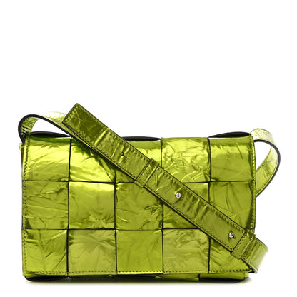 Bottega Veneta Metallic Crushed Calfskin Maxi Intrecciato Cassette Crossbody Bag Chlorophyll 1 of 9