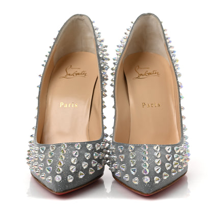 Christian Louboutin Glitter Tissu Reflex Follies Spikes 100 Pumps 39 Reflective Silver 2 of 7