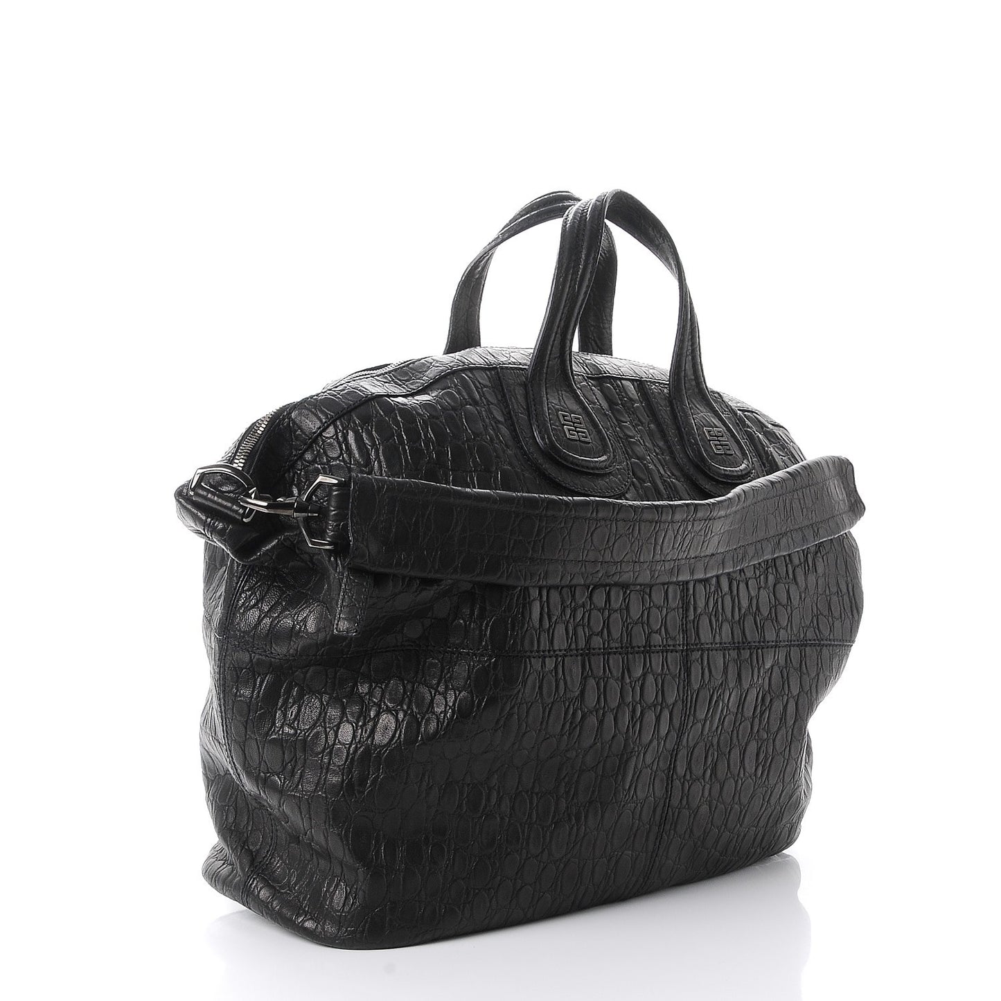 Calfskin Crocodile Embossed Large Nightingale Black