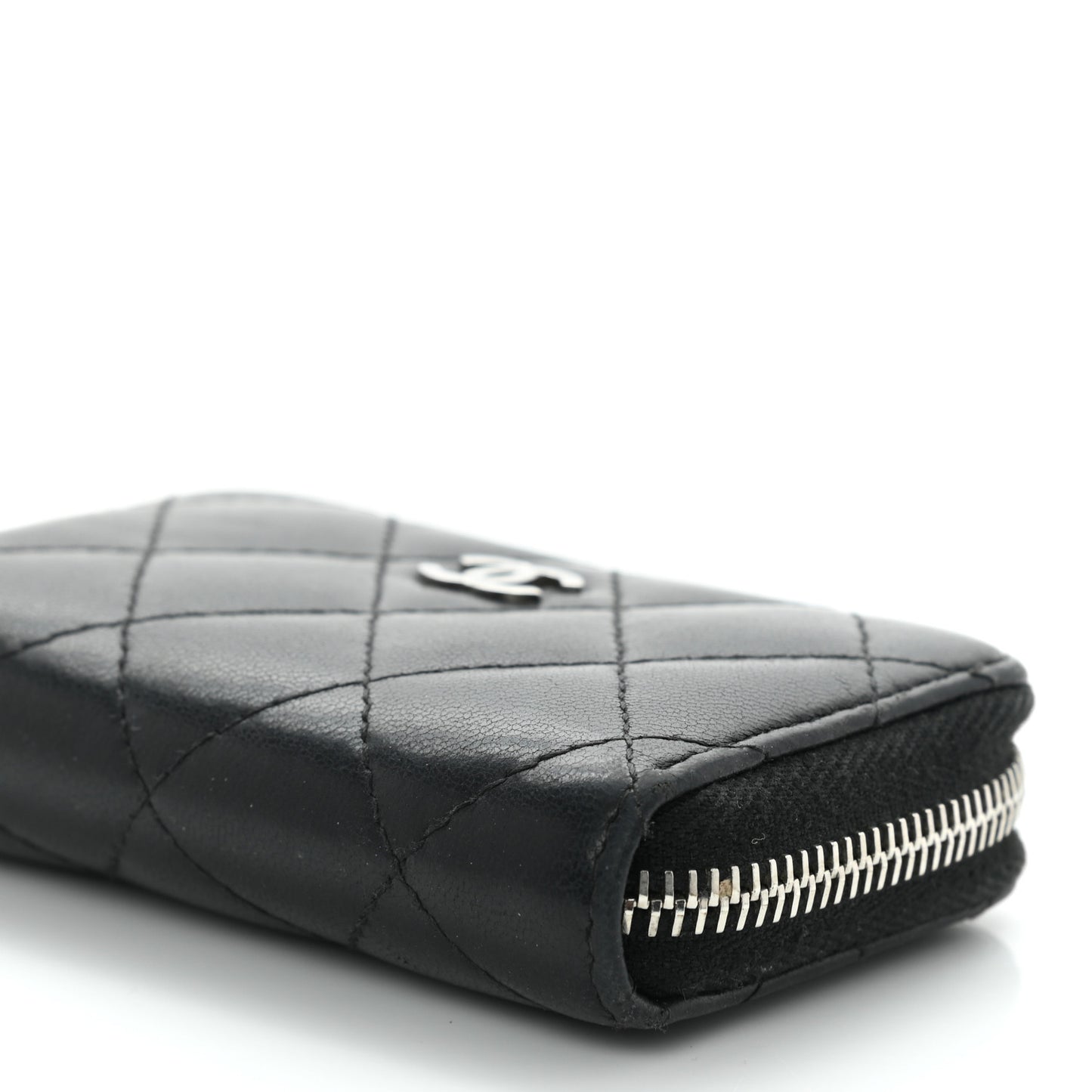 Lambskin Quilted Zip Coin Purse Black