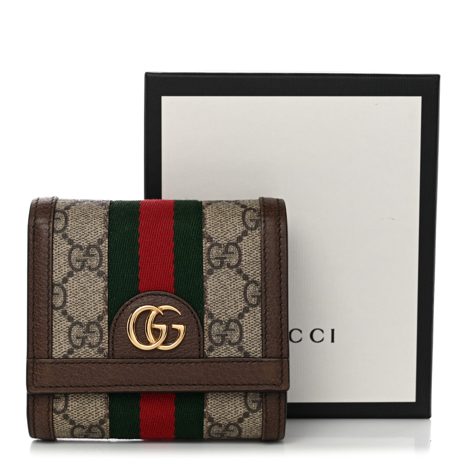 Gucci GG Supreme Monogram Textured Calfskin Web Ophidia Card Case Wallet Beige Ebony New Acero 8 of 8