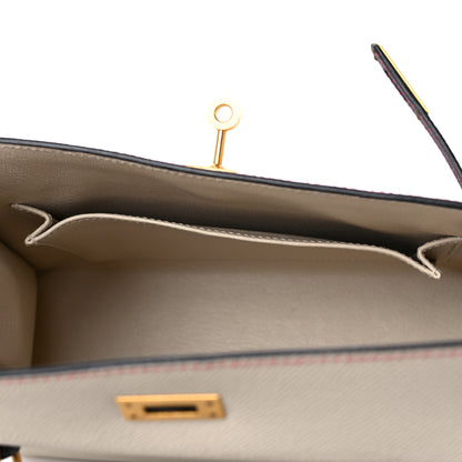 Hermes Epsom Bi-Color Horseshoe Kelly Sellier 25 Craie Black Rose Azalea 13 of 20