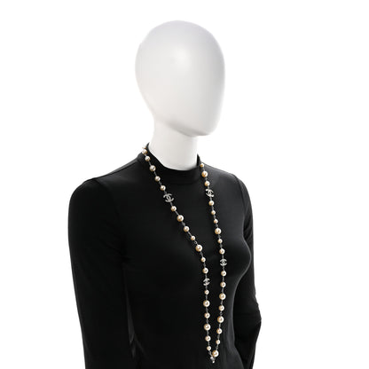 Chanel Graduated Pearl Crystal CC Long Necklace Silver 2 of 5