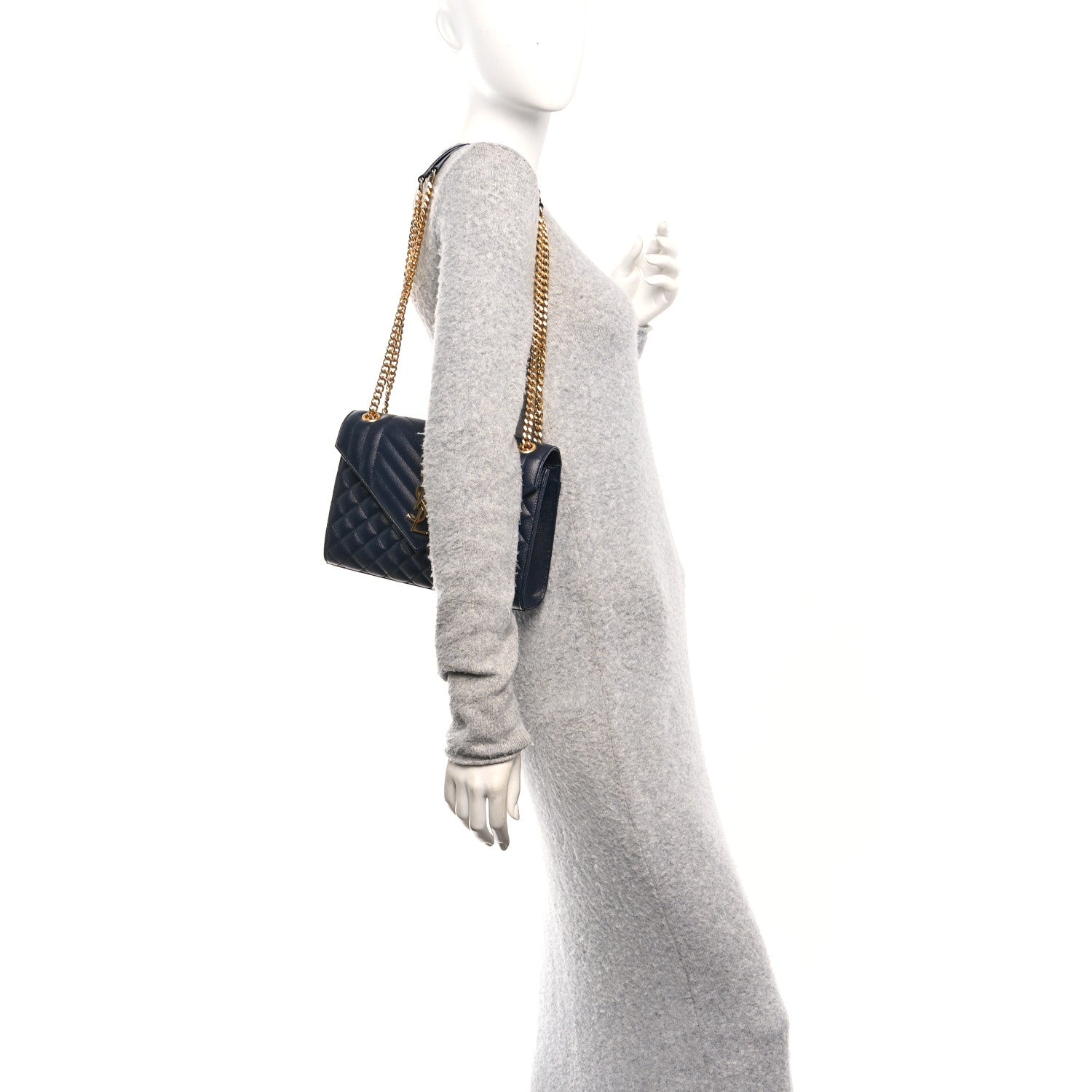 Saint Laurent Grain De Poudre Textured Mixed Matelasse Triquilt Medium Monogram Satchel Deep Marine 2 of 14