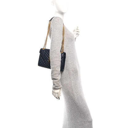 Saint Laurent Grain De Poudre Textured Mixed Matelasse Triquilt Medium Monogram Satchel Deep Marine 2 of 14