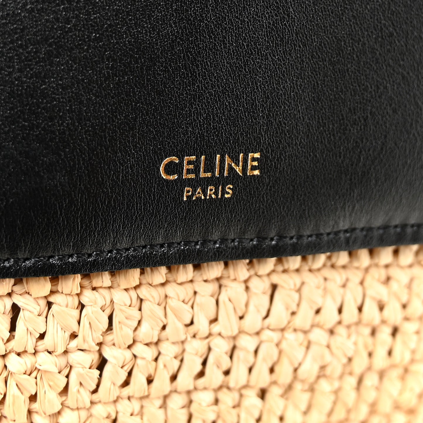 Raffia Calfskin Basket Bag Natural Black