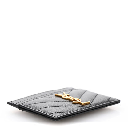 Saint Laurent Grain De Poudre Matelasse Chevron Monogram Credit Card Case Black 4 of 9