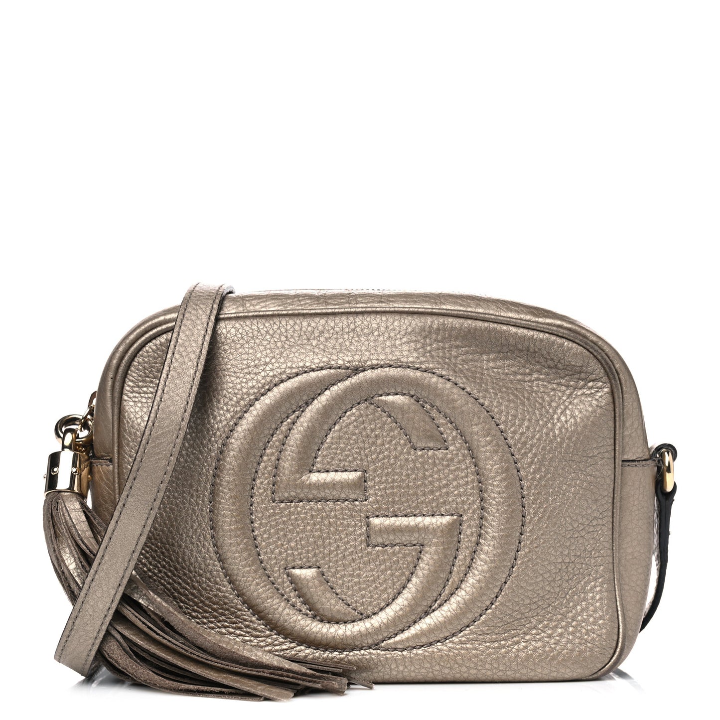 Metallic Pebbled Calfskin Small Soho Disco Bag Golden Beige