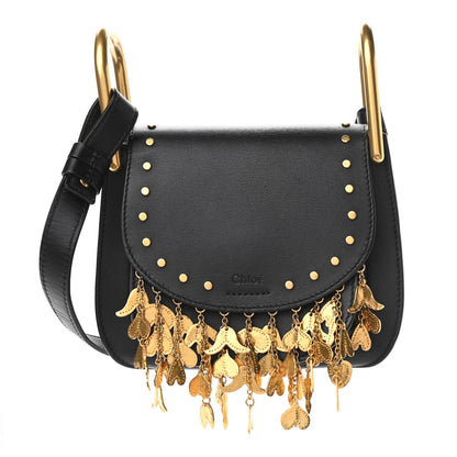 Chloe Calfskin Studded Charm Fringe Mini Hudson Crossbody Bag Black 1 of 10