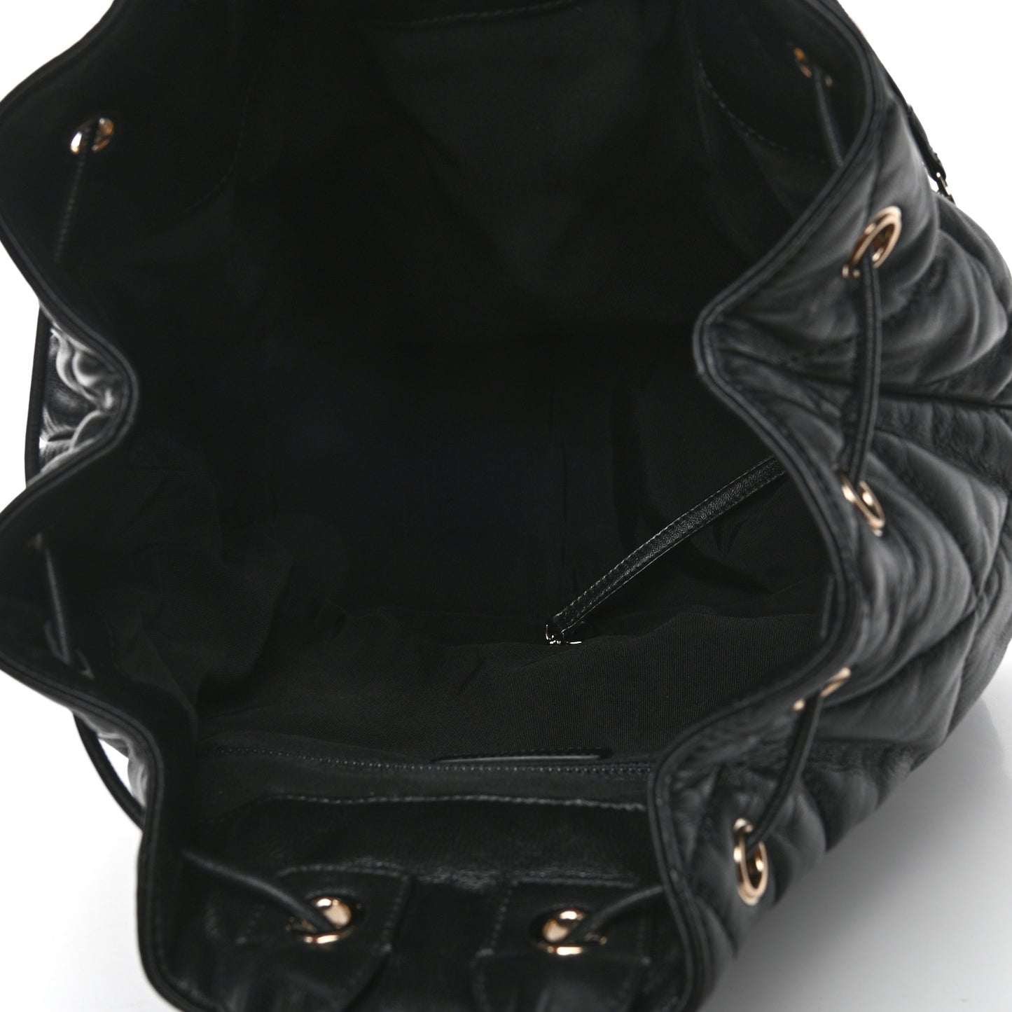 Lambskin Quilted Drawstring Backpack Black