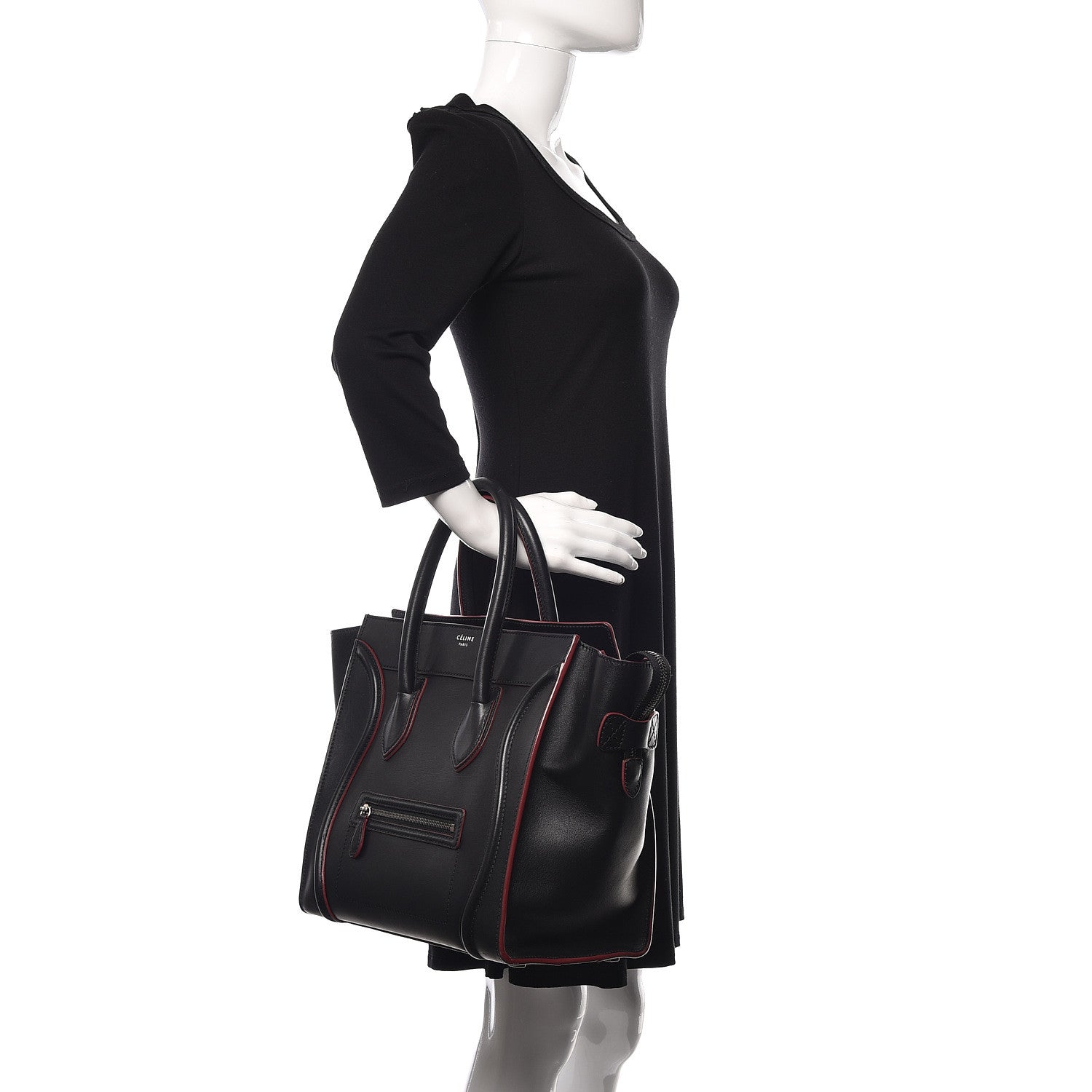 Celine Smooth Calfskin Mini Luggage Black Pink Trim 2 of 23